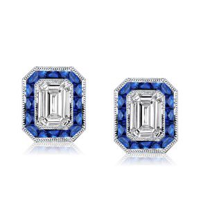 Fligree Halo Emerald Stud Earrings