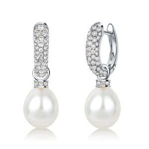 Round Cut Pearl Earrings For Women In Sterling SIlver