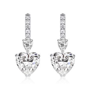 Heart & Pear Cut Drop Earrings For Women In Sterling Silver