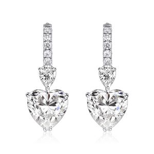 Heart & Pear Cut Drop Earrings For Women In Sterling Silver