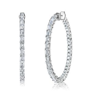 Baguette & Round Cut White Sapphire Hoop Earrings For Women