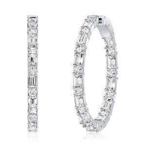 Baguette Cut Sterling Silver Hoop Earrings For Women