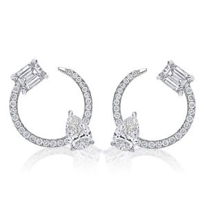 Open Design Pear & Emerald Cut Hoop Earrings