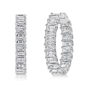 Emerald Cut Hoop Earrings For Women In Sterling Silver