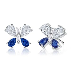 Italo Butterfly Design Blue & White Sapphire Stud Earrings