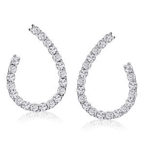 Round Cut White Sapphire Hoop Earrings In Sterling Silver