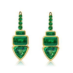 Italo Golden Trilliant Cut Emerald Color Drop Earrings