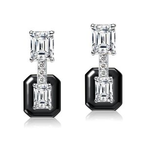 Italo Two Tone Emerald Cut White Sapphire Drop Earrings