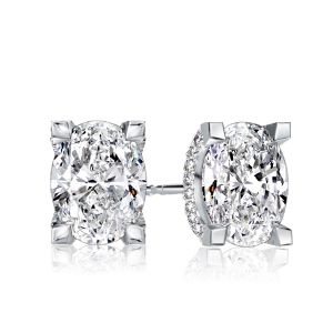 Italo Oval Cut White Sapphire Stud Earrings For Women