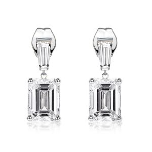 Italo Emerald Cut White Sapphire Drop Earrings