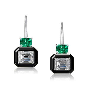 Italo Two Tone Emerald Cut White & Emerald Drop Earrings