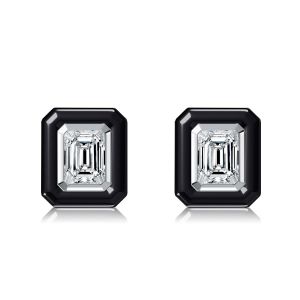 Italo Two Tone Emerald Cut White Sapphire Stud Earrings