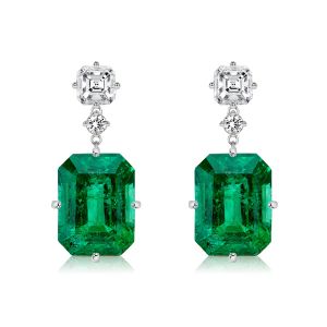 Italo Emerald Cut Emerald Sapphire Drop Earrings For Women