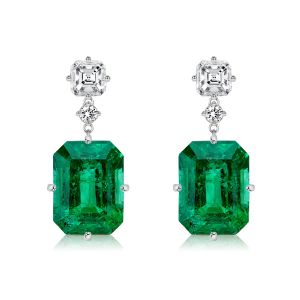 Italo Emerald Cut Emerald Sapphire Drop Earrings For Women