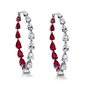Pear Cut Ruby Inside-out Hoop Earrings For Women