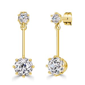 Round Cut Drop Earrings For Women In 18K Gold Plated Sterling Silver 