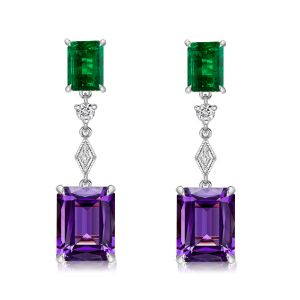 Emerald Cut Amethyst Drop Earrings For Women