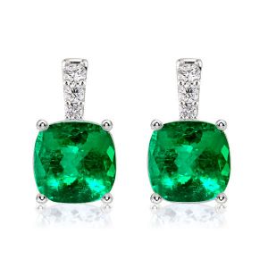 Italo Emerald Green Cushion Cut Drop Earrings For Women