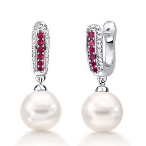 Italo Ruby & Pearl Drop Earrings For Women