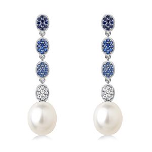 Vintage Blue Topaz Pearl Drop Earrings For Women