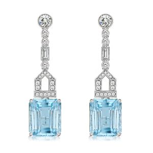 Emerald Cut Aquamarine Drop Earrings For Women