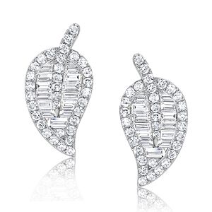 Baguette Cut Leaf Stud Earrings For Women