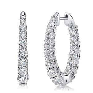 Italo White Round Oval-shaped Graduated Hoop Earrings For Women