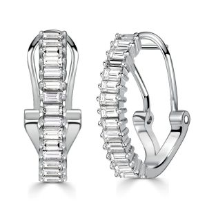 Italo Classic Baguette Hoop Earrings For Women Silver Earrings