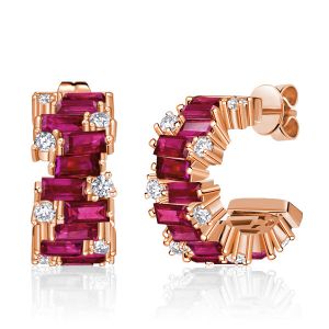 Italo Baguette Cut Ruby Sapphire Hoop Earrings Ruby Earrings