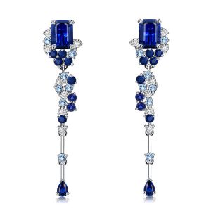 Italo Emerald Cut Blue Drop Earrings Bosphorus Earrings Vintage