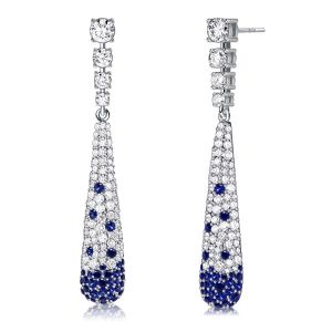 Italo Pave Setting Blue Sapphire Drop Earrings Paddle Earrings