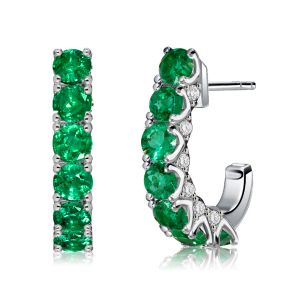 Italo Emerald Sapphire J-Hoop Earrings In Sterling Silver