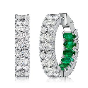 Italo Inside-Out Oval Cut Emerald Hoop Earring In Sterling Silver