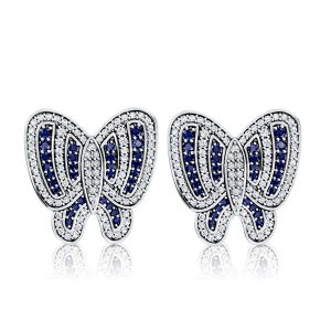 Italo Dancing Butterfly White & Blue Sapphire Stud Earrings For Women
