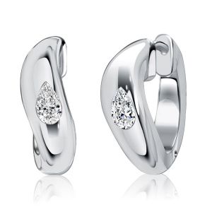 Italo Flush Setting Pear Cut Sterling Silver Hoop Earrings