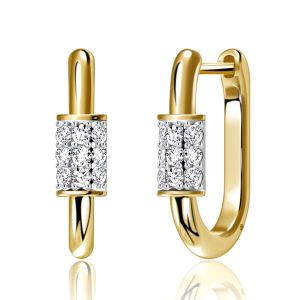 Italo Two Tone Micro Pave Round Cut Silver Hoop Earrings For Women