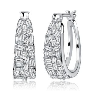 Italo Micro Pave Baguette Cut Hoop Earrings For Women