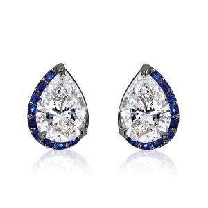 Italo Black Tone Unique Half-halo Pear Cut Stud Earrings For Women