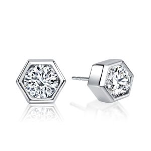 Italo Bezel Set Hexagon Single Stone Stud Earrings For Women