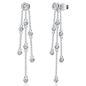 Italo Bezel Setting Round Cut Drop Earrings For Women Dangle Earring