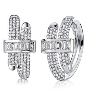 Italo Micro Pave Round & Baguette Cut Unique Hoop Earrings For Women