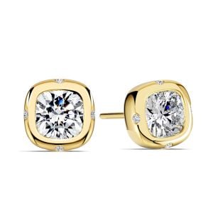 Italo Golden Flush Setting Cushion Cut Stud Earrings For Women