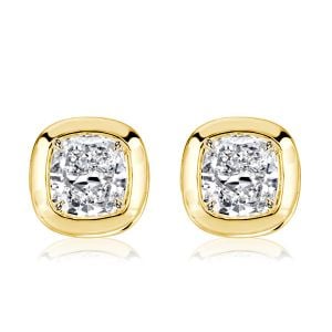 Italo Golden Bezel Set 5 MM Cushion Cut Stud Earrings For Women