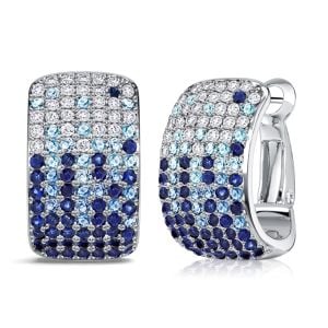 Italo Rectangle Micro Pave Blue Sapphire Hoop Earrings For Women