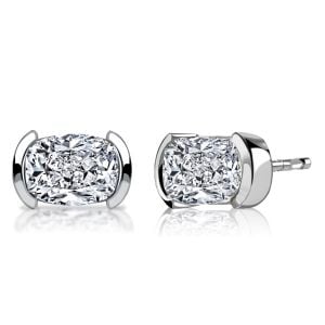 Italo Half Bezel Cushion Cut Stud Earrings For Women