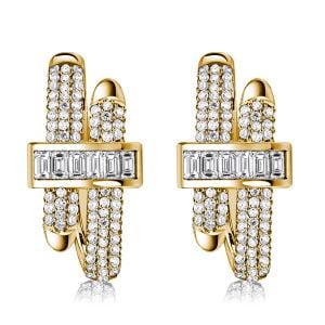 Italo Golden Micro Pave Round & Baguette Cut Unique Hoop Earrings For Women