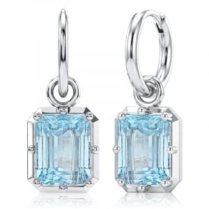 Italo Single Stone Emerald Cut Aquamarine Earrings For Women
