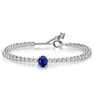 Oval & Round Cut Blue Sapphire Tennis Bracelet For Women