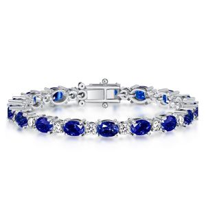 Alternating Oval Cut Blue & White Sapphire Tennis Bracelet