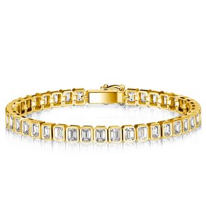 Italo Gold Bezel Emerald Cut White Sapphire Tennis Bracelet